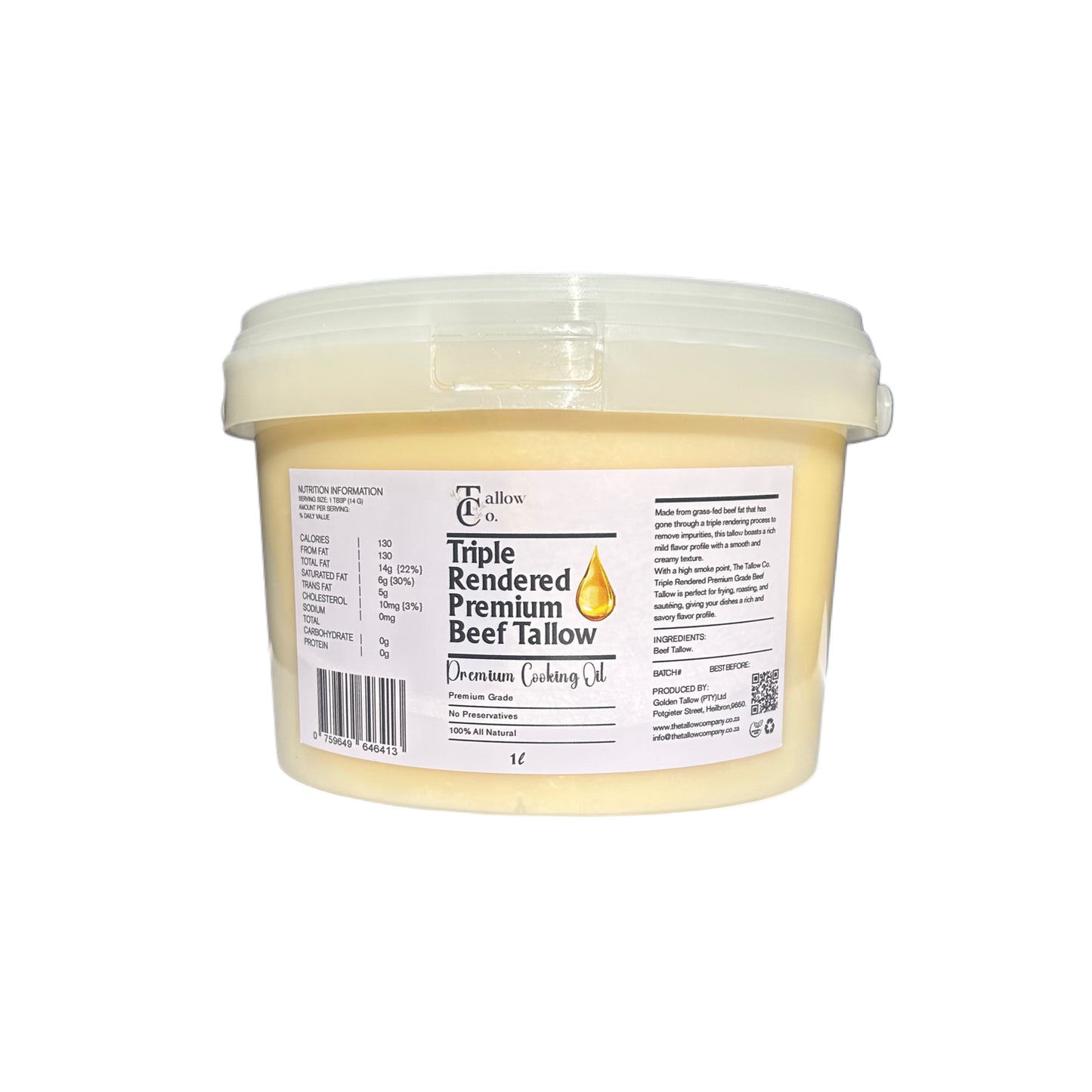 The Tallow Co. Grass Fed 1L Beef Tallow