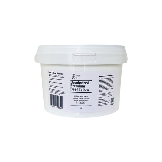 Deodorized skincare beef tallow in a 1L container from The Tallow Co.