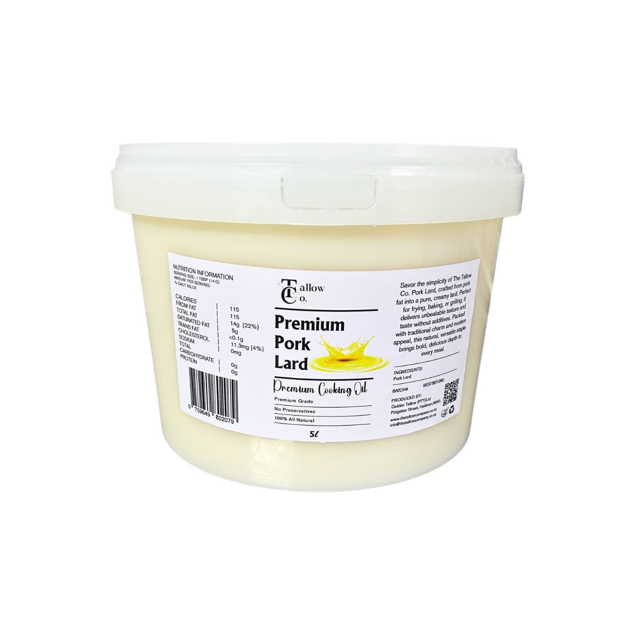 The Tallow Co. Premium Pork Lard 5L