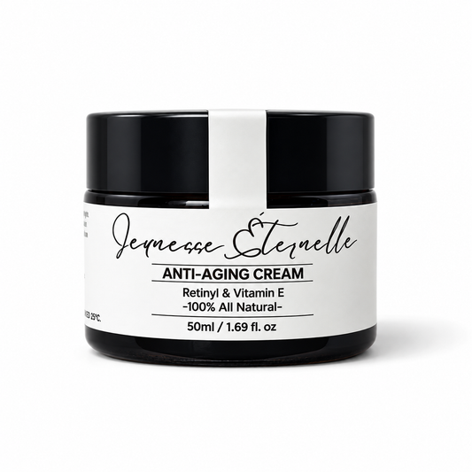 The Tallow Co. black jar of Jermesse Éternelle Anti-Aging Cream with a white label, shown on a clean white background.